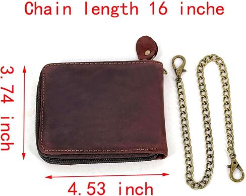 محفظة جلدية أصلية لراكبي الدراجات النارية بتصميم كلاسيكي هندي أمريكي وحامل بطاقات بسحاب وحامل بطاقات مع سلسلة للرجال in Kuwait