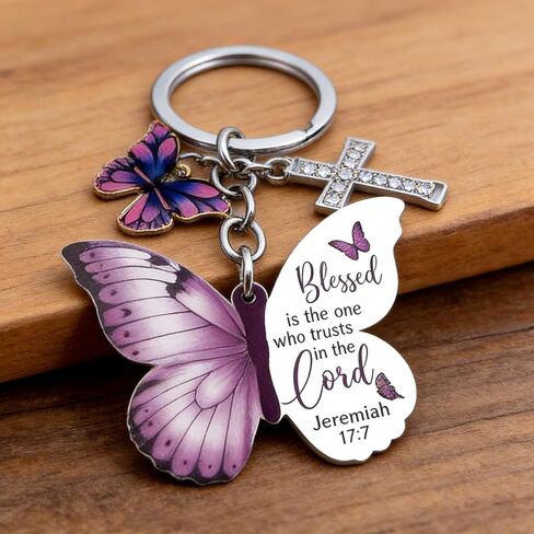 Butterfly Keychain with Geometric Link and Inspirational Tag, Aesthetic Animal Charm Accessory for Women or Backpack Decor, Metal Jewelry Ornament for Handbags and Car Keys in Kuwait