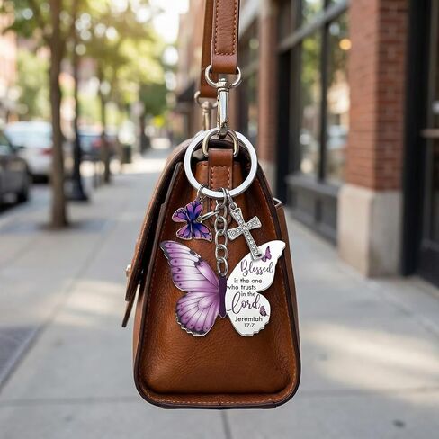 Butterfly Keychain with Geometric Link and Inspirational Tag, Aesthetic Animal Charm Accessory for Women or Backpack Decor, Metal Jewelry Ornament for Handbags and Car Keys in Kuwait
