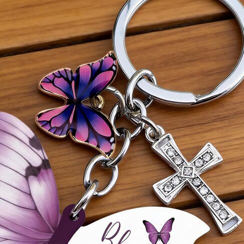 Butterfly Keychain with Geometric Link and Inspirational Tag, Aesthetic Animal Charm Accessory for Women or Backpack Decor, Metal Jewelry Ornament for Handbags and Car Keys in Kuwait