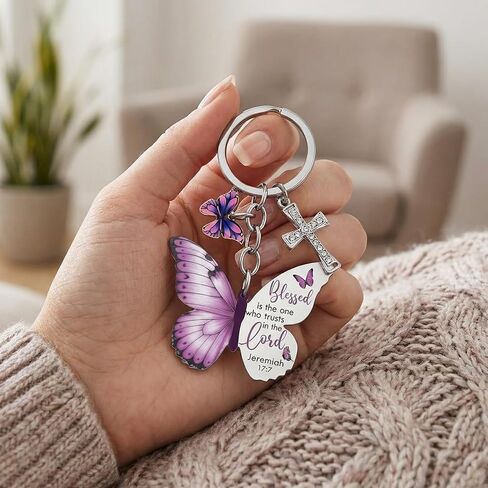 Butterfly Keychain with Geometric Link and Inspirational Tag, Aesthetic Animal Charm Accessory for Women or Backpack Decor, Metal Jewelry Ornament for Handbags and Car Keys in Kuwait