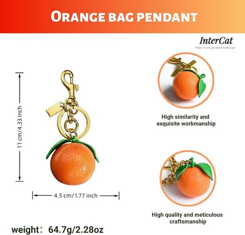 InterCat Cute 3D Orange Fruit Keychain, Kawaii Realistic Resin Bag Charm with Gold Lobster Clasp, Orange Bag Accessories for Women Girls, Fun Purse Backpack Decor Key Charms in Saudi Arabia