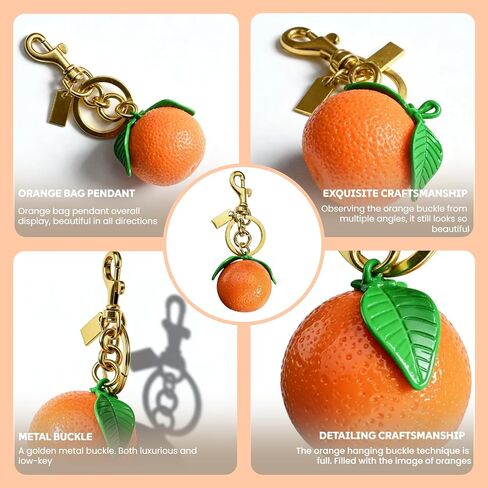 InterCat Cute 3D Orange Fruit Keychain, Kawaii Realistic Resin Bag Charm with Gold Lobster Clasp, Orange Bag Accessories for Women Girls, Fun Purse Backpack Decor Key Charms in Saudi Arabia