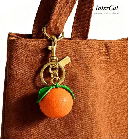 InterCat Cute 3D Orange Fruit Keychain, Kawaii Realistic Resin Bag Charm with Gold Lobster Clasp, Orange Bag Accessories for Women Girls, Fun Purse Backpack Decor Key Charms in Saudi Arabia