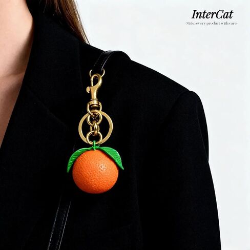 InterCat Cute 3D Orange Fruit Keychain, Kawaii Realistic Resin Bag Charm with Gold Lobster Clasp, Orange Bag Accessories for Women Girls, Fun Purse Backpack Decor Key Charms in Saudi Arabia