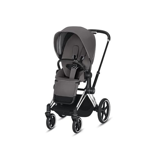 Cybex e-Priam Complete Stroller, Smart Assist Technology, Rocking Mode, One-Hand Compact Fold, Reversible Seat, Smooth Ride All-Wheel Suspension, True Red Seat with Chrome/Black Frame in Saudi Arabia