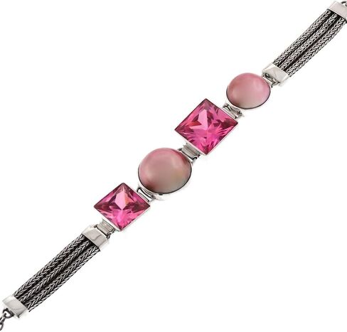 FifiRose Pink Mabe Cultured Pearl Pink Cubic Zirconia 925 Sterling Silver Toggle Bracelet, 6 3/4"-7 1/2" in Saudi Arabia