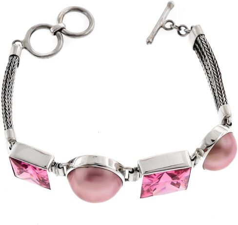 FifiRose Pink Mabe Cultured Pearl Pink Cubic Zirconia 925 Sterling Silver Toggle Bracelet, 6 3/4"-7 1/2" in Saudi Arabia