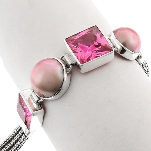 FifiRose Pink Mabe Cultured Pearl Pink Cubic Zirconia 925 Sterling Silver Toggle Bracelet, 6 3/4"-7 1/2" in Saudi Arabia