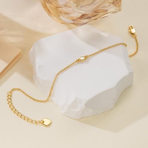 14K Gold Bracelets for Women Thin Gold Bracelets for Women Link Bracelet Simple Style with Solitaire Cubic Zirconia O-Chain Thin Chain Bracelet for Womens Adjustable Size (7-8.6) in in Saudi Arabia