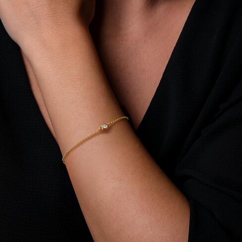 14K Gold Bracelets for Women Thin Gold Bracelets for Women Link Bracelet Simple Style with Solitaire Cubic Zirconia O-Chain Thin Chain Bracelet for Womens Adjustable Size (7-8.6) in in Saudi Arabia