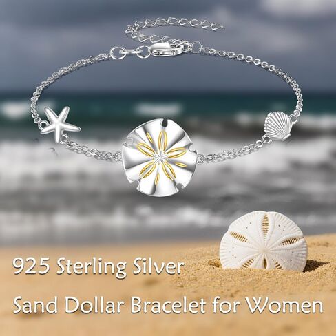YAFEINI Sand Dollar Bracelet S925 Sterling Silver Sand Dollar Bracelet Ocean Beach Hawaii Jewelry Gifts for Women Female Mom in Kuwait
