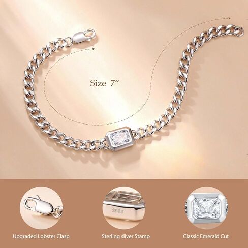 FANCIME 'Axis' Sterling Silver Radiant-Cut Cubic Zirconia Cuban Chain Link Bracelet Fine Jewelry Gifts for Women Men Unisex 7" in Kuwait