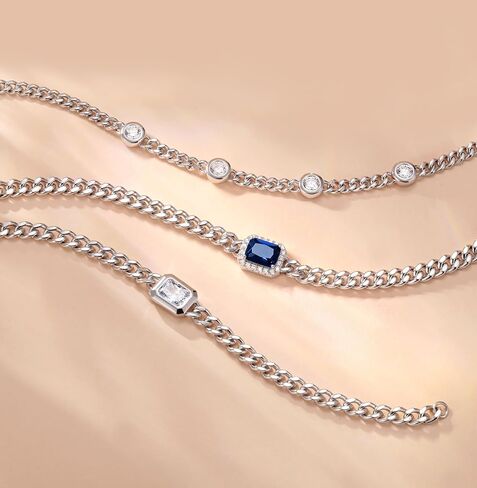 FANCIME 'Axis' Sterling Silver Radiant-Cut Cubic Zirconia Cuban Chain Link Bracelet Fine Jewelry Gifts for Women Men Unisex 7" in Kuwait