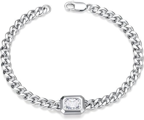 FANCIME 'Axis' Sterling Silver Radiant-Cut Cubic Zirconia Cuban Chain Link Bracelet Fine Jewelry Gifts for Women Men Unisex 7" in Kuwait