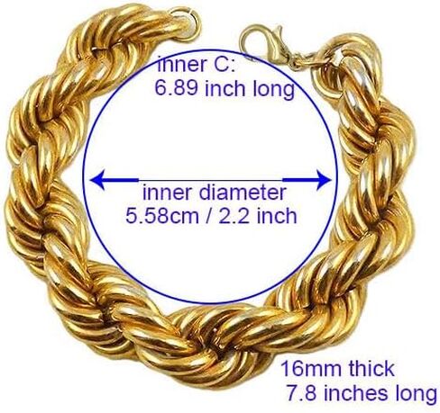 RUNDMC 16mm Dookie Rope سوار 24K الذهب مكتنزة سوار الرجال النساء 7.87" in Kuwait