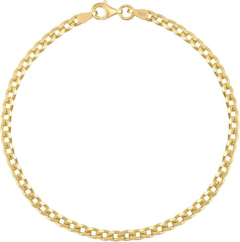 24K Gold Plated 925 Sterling Silver Solid 3.25mm Curb Cuban Link Chain Bracelet for Men Women, Hypoallergenic Non-Tarnish Jewelry in Saudi Arabia