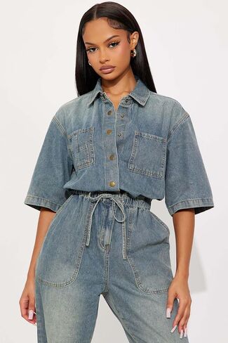 One Piece Jumpsuits for Women Denim Jumpsuits Button Wide Legs Jumpsuit Casual Outfits in Saudi Arabia