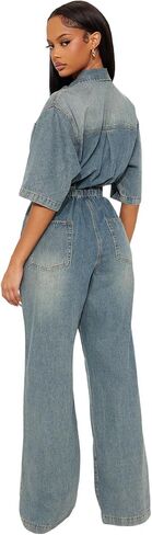 One Piece Jumpsuits for Women Denim Jumpsuits Button Wide Legs Jumpsuit Casual Outfits in Saudi Arabia