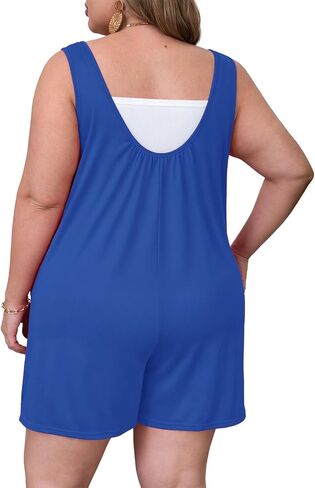Ninee Plus Size Womens Summer Casual Loose Tank Romper Sleeveless Shorts Romper with Pockets Outfits in Kuwait