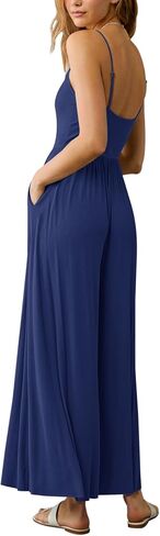 Relipop Jumpsuits for Women 2026 Summer Sleeveless Spaghetti Strap Wide Leg Date Night Jumper Romper Beach Vacation One Piece Outfits & Pockets Navy Blue Medium in Saudi Arabia