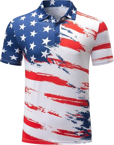 Men's 4th of July Polo Shirt American USA Flag Patriotic Short Sleeve Tee Shirt Quick Dry Funny Golf Hawaiian Top in Saudi Arabia