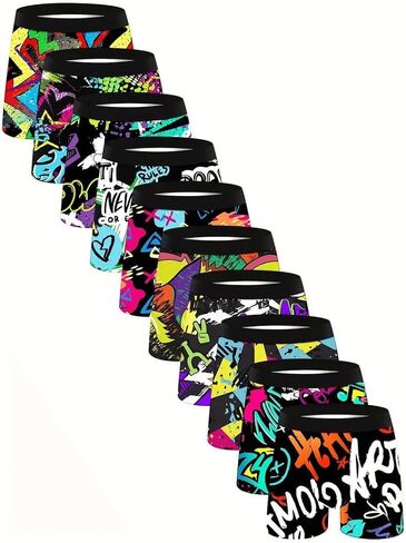 10 pcs Men's underwear novel printed stretch long version graffiti style multicolored（New） in Kuwait