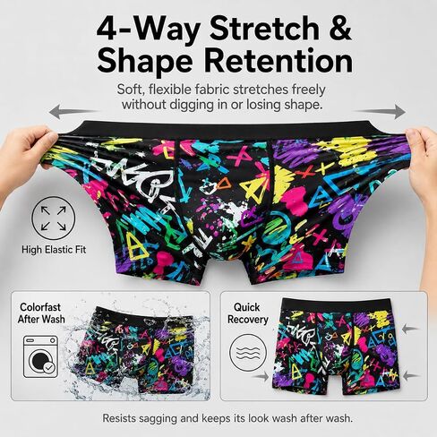 10 pcs Men's underwear novel printed stretch long version graffiti style multicolored（New） in Kuwait