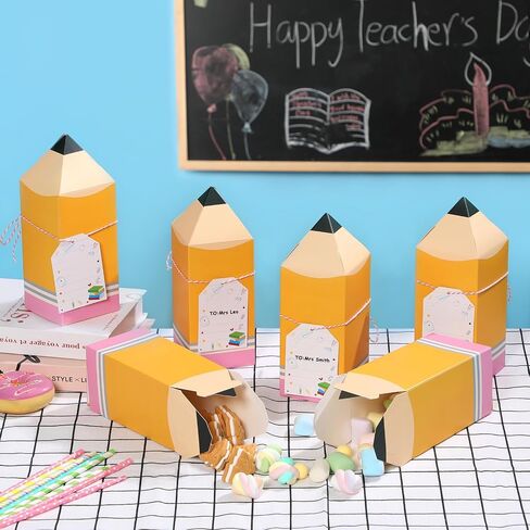 Sinasasspel 12Pcs Back to School Pencil Gift Boxes with Cards Thank You Teacher Candy Gift Boxes Pencil Treat Boxes for Teacher Appreciation School Classroom Party Favor Supplies in Saudi Arabia