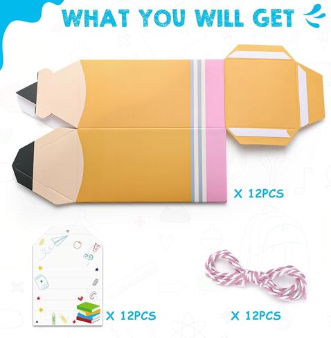Sinasasspel 12Pcs Back to School Pencil Gift Boxes with Cards Thank You Teacher Candy Gift Boxes Pencil Treat Boxes for Teacher Appreciation School Classroom Party Favor Supplies in Saudi Arabia