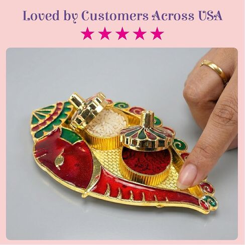 حامل غانيش شانخ هالدي كومكوم المزخرف من LOVENSPIRE لبوجا ثالي - هدايا الإرجاع لحفلات الزفاف، ومنتجات الانتقال لمنزل جديد واحتفالات المهرجانات الهندية 5 قطع in Kuwait