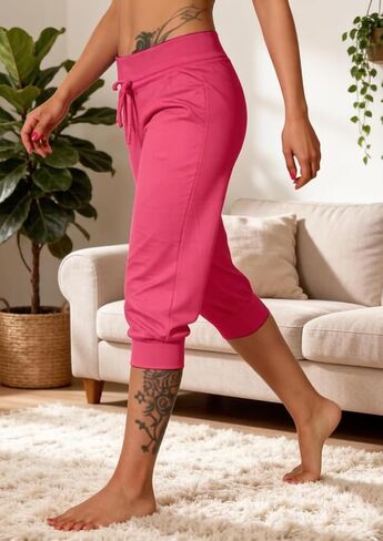 Soft Stretch Capri Joggers with Adjustable Waist, Lightweight Comfy Cropped Pants for Daily & Gym in Kuwait