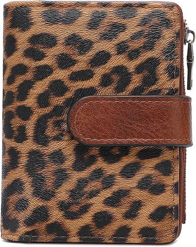 HAWILAND Women's Small Leather Wallet, RFID Blocking Wallet for Ladies with Photo, Card Holder for ID & Credit Card, Zipper Coin Purse (Leopard Print) in Saudi Arabia