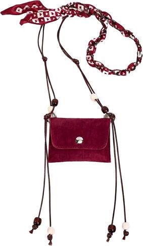 Western Mini Coin Purse Necklace Wallet – Boho Suede Small Change Pouch with Woven Strap, Vintage Cowgirl Bag Charm & Lipstick Holder, Matches Denim Outfits for Travel Festival, Burgundy Red in Saudi Arabia
