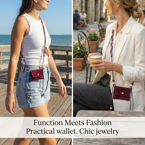 Western Mini Coin Purse Necklace Wallet – Boho Suede Small Change Pouch with Woven Strap, Vintage Cowgirl Bag Charm & Lipstick Holder, Matches Denim Outfits for Travel Festival, Burgundy Red in Saudi Arabia