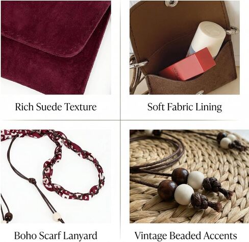Western Mini Coin Purse Necklace Wallet – Boho Suede Small Change Pouch with Woven Strap, Vintage Cowgirl Bag Charm & Lipstick Holder, Matches Denim Outfits for Travel Festival, Burgundy Red in Saudi Arabia
