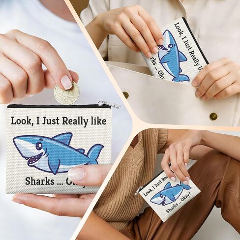 Ocean Themed Gifts Coin Purse Shark Gifts for Women Best Shark Lovers Week Gift for Women Coworker Friends Colleague Animals Lover Enthusiasts Birthday Christmas Mothers Day Gift Pocket Cosmetic Bag in Saudi Arabia