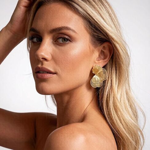 Gold Silver Flower Hoop Earrings for Women 14K Gold Plated Large Layered Flower Dangle Drop Earrings Wedding Party Holiday Birthday Gifts Lightweight Trendy Bohemian Jewelry Gift for Her in Saudi Arabia