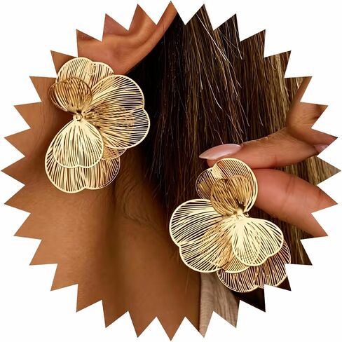 Gold Silver Flower Hoop Earrings for Women 14K Gold Plated Large Layered Flower Dangle Drop Earrings Wedding Party Holiday Birthday Gifts Lightweight Trendy Bohemian Jewelry Gift for Her in Saudi Arabia