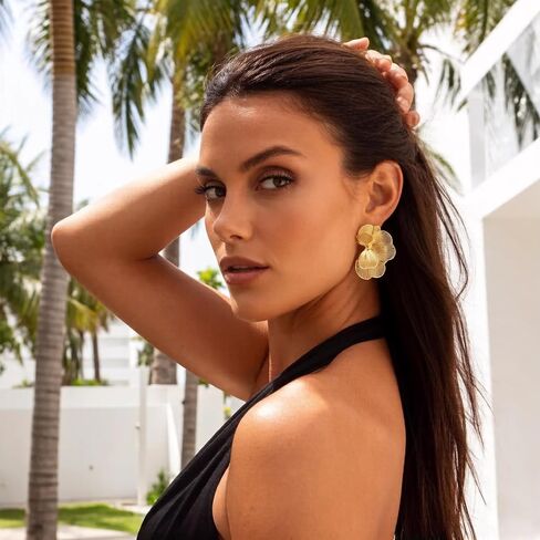 Gold Silver Flower Hoop Earrings for Women 14K Gold Plated Large Layered Flower Dangle Drop Earrings Wedding Party Holiday Birthday Gifts Lightweight Trendy Bohemian Jewelry Gift for Her in Saudi Arabia