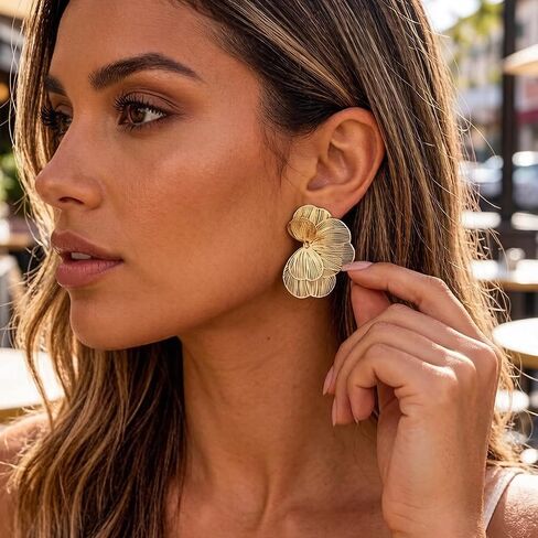 Gold Silver Flower Hoop Earrings for Women 14K Gold Plated Large Layered Flower Dangle Drop Earrings Wedding Party Holiday Birthday Gifts Lightweight Trendy Bohemian Jewelry Gift for Her in Saudi Arabia
