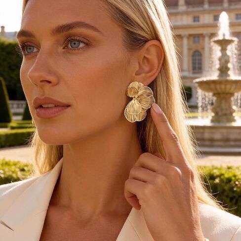 Gold Silver Flower Hoop Earrings for Women 14K Gold Plated Large Layered Flower Dangle Drop Earrings Wedding Party Holiday Birthday Gifts Lightweight Trendy Bohemian Jewelry Gift for Her in Saudi Arabia