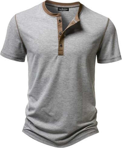 LucMatton Men's Short Sleeve Henley Shirt Contrast Trim Button Placket Soft Smart Casual Tee for Daily Wear in Saudi Arabia