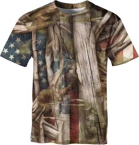 American Flag T-Shirt Camouflage Shirts for Men Hunting Camo Patriotic Short Sleeve in Saudi Arabia