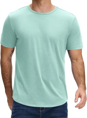JEMLDL Men's Casual T Shirt Short Sleeve Cotton Blend T-Shirts Curved Hem Crewneck Summer Classic Basic Tee Shirts S-5XL in Saudi Arabia