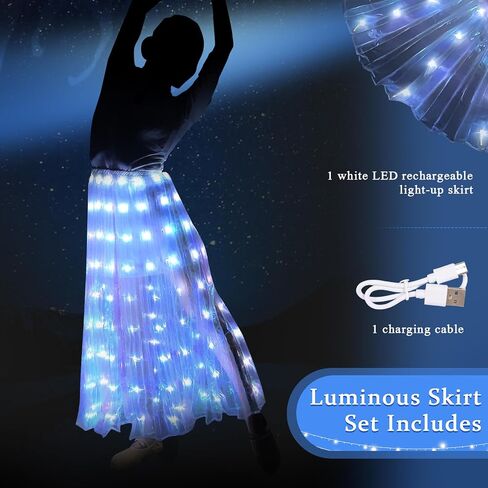Women's LED Light Up Skirt, Rechargeable LED Long Tutu Skirts, Dazzling LEDs Skirt for Rave Halloween Christmas Party in Saudi Arabia