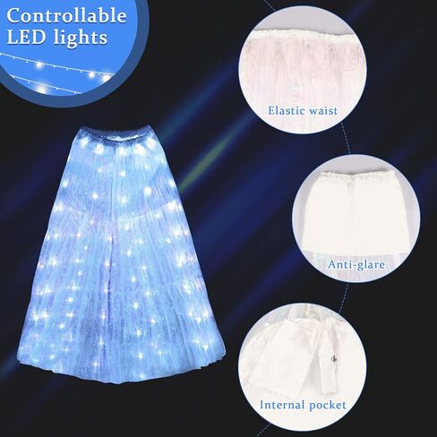 Women's LED Light Up Skirt, Rechargeable LED Long Tutu Skirts, Dazzling LEDs Skirt for Rave Halloween Christmas Party in Saudi Arabia