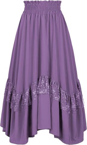 Women’s Renaissance Skirts High Waist Lace Trim Flowy Long Maxi Skirt with Pockets in Saudi Arabia