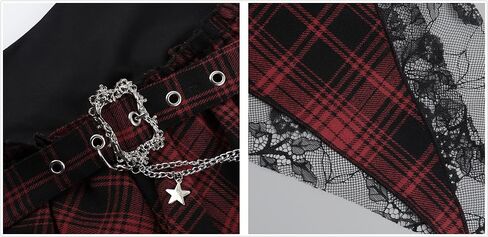 Punk Rock Plaid Skirt Women Goth Ruffled High Waisted Asymmetrical Ruffle Flowy Vintage in Saudi Arabia