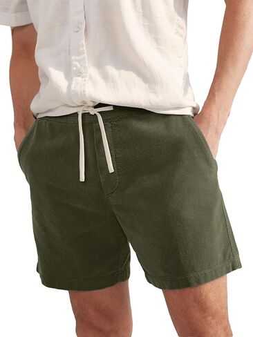PLEPAN Mens Corduroy Shorts 5 Inch Casual Elastic Waist Drawstring Lightweight Summer Beach Shorts with Pockets in Kuwait